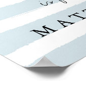 Moderne blauwe Waterverf Stripes met zwart monogra Poster (Hoek)