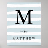 Moderne blauwe Waterverf Stripes met zwart monogra Poster (Voorkant)