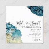 Moderne Blauwe Waterverf Unieke Interieurontwerper Vierkante Visitekaartje (Achterkant)