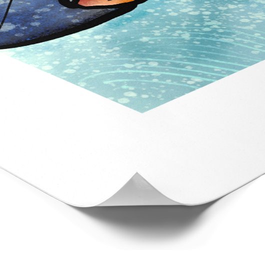 Moderne blauwe Waterverf walvis kust Poster (Hoek)