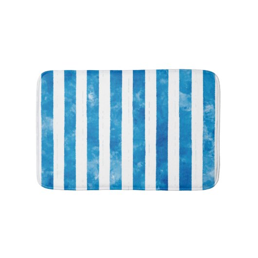 Moderne blauwe Waterverf White Striped Badmat (Voorkant)