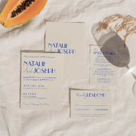 Moderne Blauwe Whimsical Frans Retro Boho Bruiloft Kaart