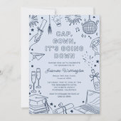 Moderne Blauwe Whimsicale Doodle Afstudeerfeest Kaart (Voorkant)