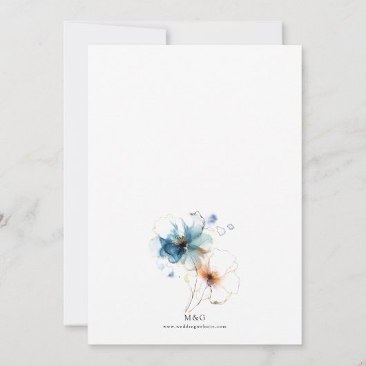 Moderne Blauwe Wildbloem Bruiloft Kaart (Achterkant)