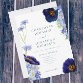 Moderne Blauwe Wildbloem Waterverf Rustieke Bruilo Kaart