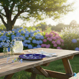 Moderne Blauwe Wilde Bloementuin Groene Baby Showe Papieren Bordje