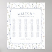 Moderne blauwe wildflower bruiloft zitgrafiek poster (Voorkant)