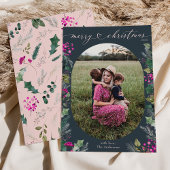 Moderne Blauwe Winter Botanicals 1 Foto Kerstmis Feestdagenkaart