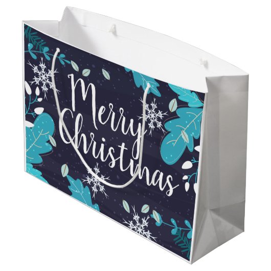 Moderne Blauwe Winter Botanische Aangepaste Kerstm Groot Cadeauzakje (Achterkant Gekanteld)