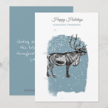 Moderne Blauwe Winter Sneeuw Vintage Kerst Rendier
