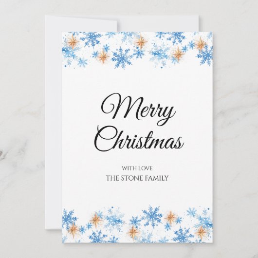 Moderne Blauwe Winter Sneeuwvlok Kerstmis Feestdagenkaart (Voorkant)