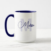 Moderne Blauwe Witte Aangepaste Naam Cursieve Mono Mok (Links)