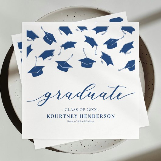 Moderne Blauwe Witte Afstudeerfeest Servet