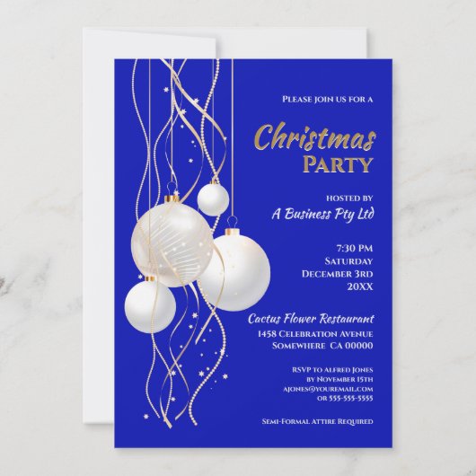 Moderne Blauwe, Witte en Gouden Kerst Kaart (Achterkant)