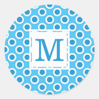 Moderne Blauwe Witte Grote Stippen Monogram Ronde Sticker