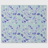 Moderne blauwe witte koi vis cadeaupapier (Vlak)