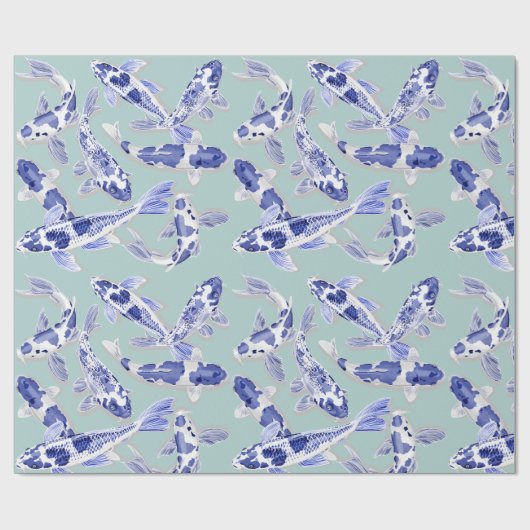 Moderne blauwe witte koi vis cadeaupapier (Vlak)