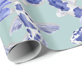 Moderne blauwe witte koi vis cadeaupapier (Rol Hoek)