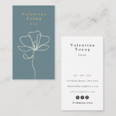 Moderne blauwe witte lijn kunst bloementekening el visitekaartje (Voorkant / Achterkant)