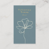Moderne blauwe witte lijn kunst bloementekening el visitekaartje (Voorkant)