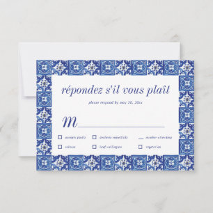 Moderne Blauwe Witte Mediterrane Huwelijks RSVP Ma Kaartje