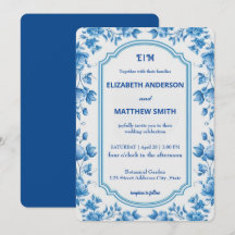 Moderne Blauwe & Witte Overlay Bloemen bruiloft