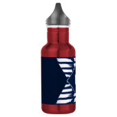Moderne Blauwe Witte Patroon Stijlvolle Monogram Waterfles (Links)