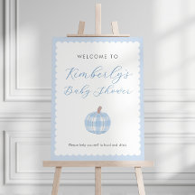 Moderne Blauwe Witte Pompoen Baby Shower Welkomstb