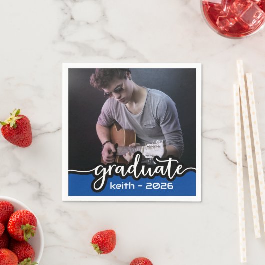 Moderne blauwe witte script foto servetten (Insitu)