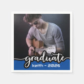 Moderne blauwe witte script foto servetten (Voorkant)