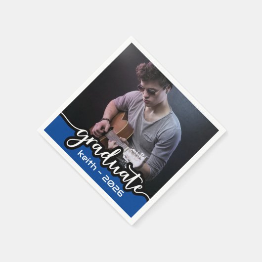 Moderne blauwe witte script foto servetten (Hoek)