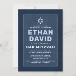Moderne blauwe witte ster van David bar mitzvah Kaart