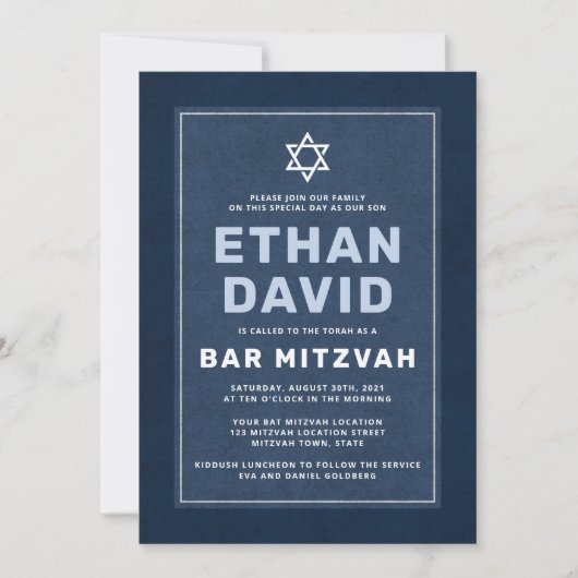 Moderne blauwe witte ster van David bar mitzvah Kaart (Voorkant)