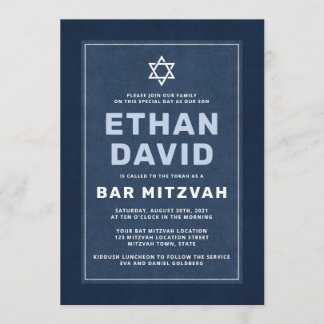 Moderne blauwe witte ster van David bar mitzvah Kaart