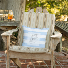 Moderne blauwe witte strepen, familie monogrammed buitenkussen