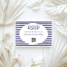 Moderne Blauwe Witte Strepen Trouwen RSVP Kaartje