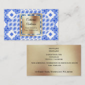 Moderne blauwe witte tegels goudplein - middelland visitekaartje (Voorkant / Achterkant)