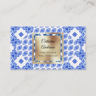 Moderne blauwe witte tegels goudplein - middelland visitekaartje