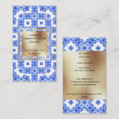 Moderne blauwe witte tegels goudplein - middelland visitekaartje (Voorkant / Achterkant)