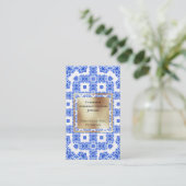 Moderne blauwe witte tegels goudplein - middelland visitekaartje (Staand voorkant)