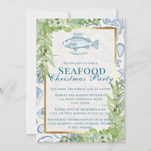 Moderne Blauwe Witte Vis Vis Vis Kerstfeest Kaart (Voorkant)