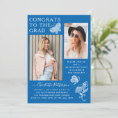 Moderne Blauwe Witte Vlinder Foto Graduation Party Kaart (Staand voorkant)