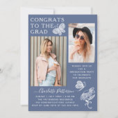 Moderne Blauwe Witte Vlinder Foto Graduation Party Kaart (Voorkant)