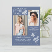 Moderne Blauwe Witte Vlinder Foto Graduation Party Kaart (Staand voorkant)