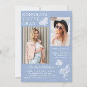 Moderne Blauwe Witte Vlinder Foto Graduation Party Kaart (Voorkant)