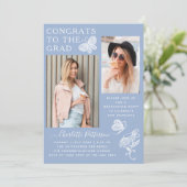 Moderne Blauwe Witte Vlinder Foto Graduation Party Kaart (Staand voorkant)