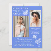 Moderne Blauwe Witte Vlinder Foto Graduation Party Kaart (Voorkant)