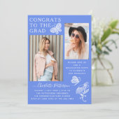 Moderne Blauwe Witte Vlinder Foto Graduation Party Kaart (Staand voorkant)