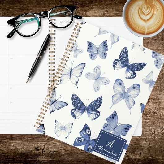 Moderne Blauwe & Witte Vlinder  Planner