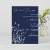Moderne Blauwe & Witte Wilde Bloemen Bruidsdouche Kaart (Staand voorkant)
